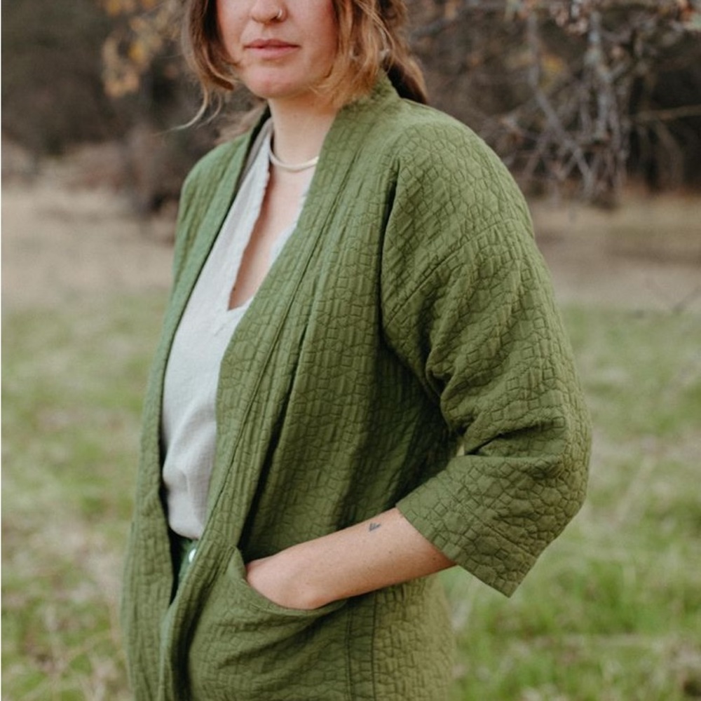 Curator green quilted Jules cardigan coat
